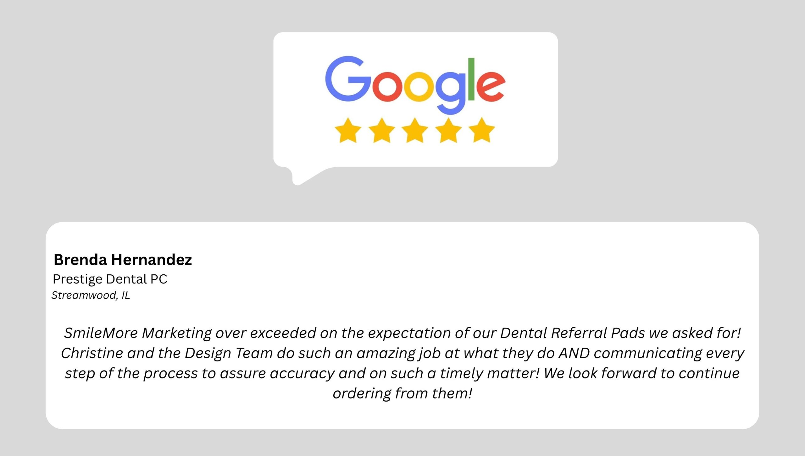 General Dentist Google Review Perio Five Star Google Review from a Prestige Dental PC